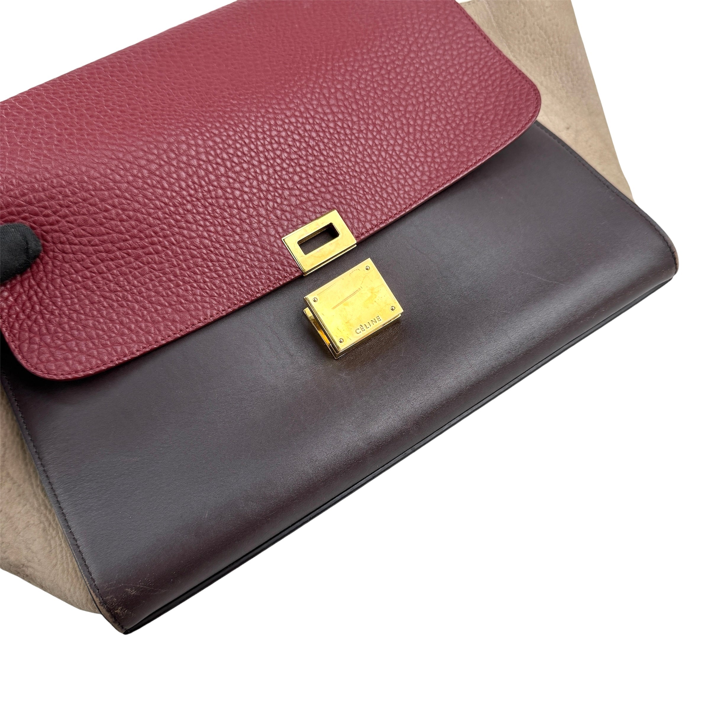 Pre-owned Celine Burgundy Tri-Color Smooth Calfskin Leather Medium Trapeze Bag