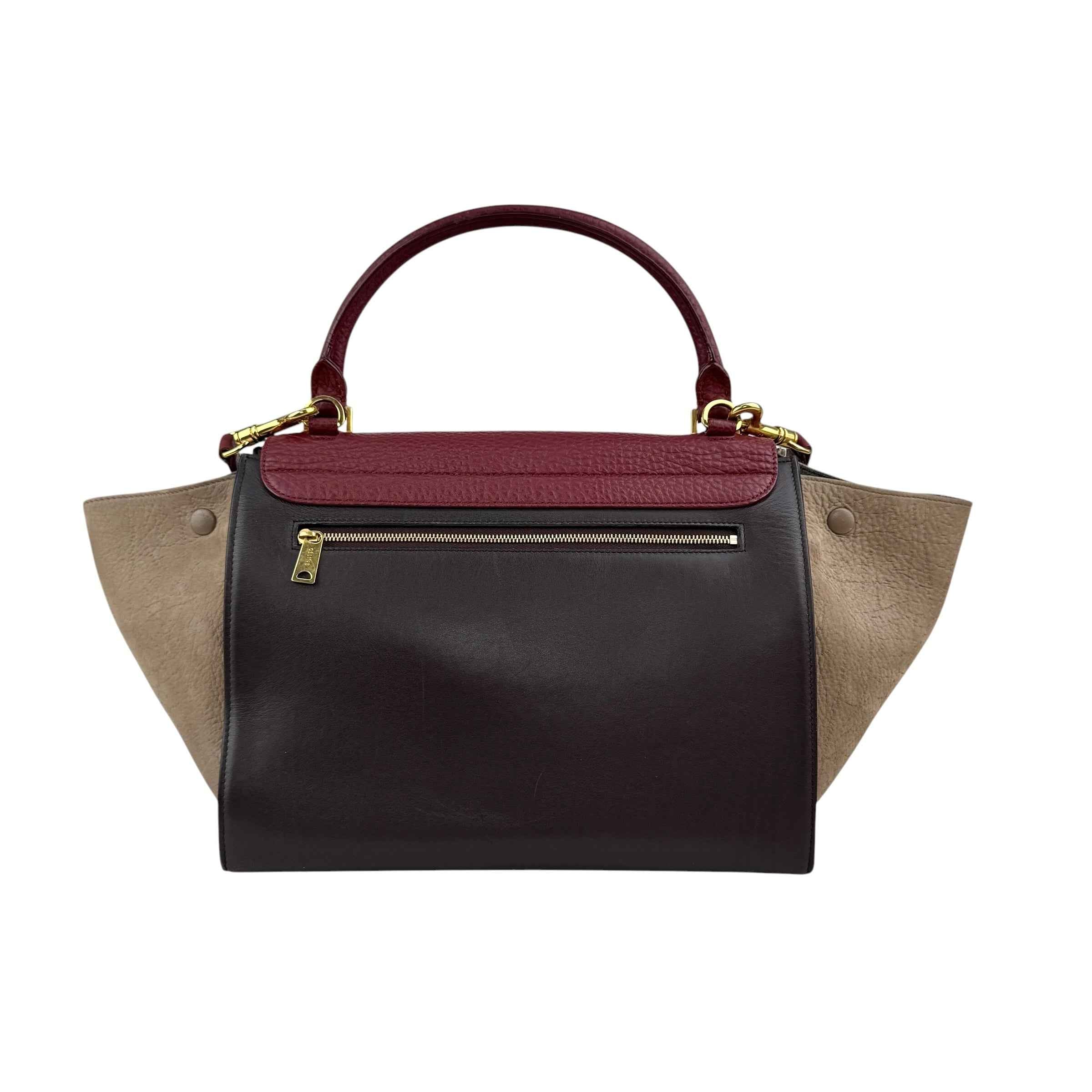 Celine Burgundy Tri-Color Smooth Calfskin Leather Medium Trapeze Bag