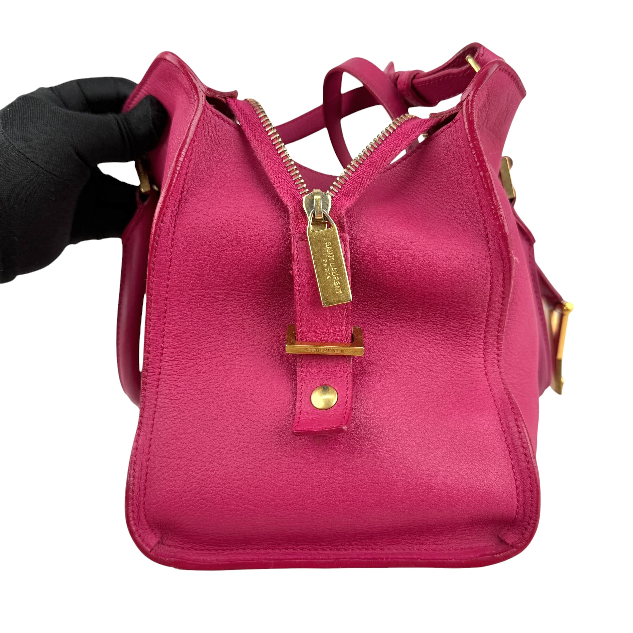 Pre-owned Saint Laurent Fuchsia Calfskin Leather Classic Medium Y Cabas Bag