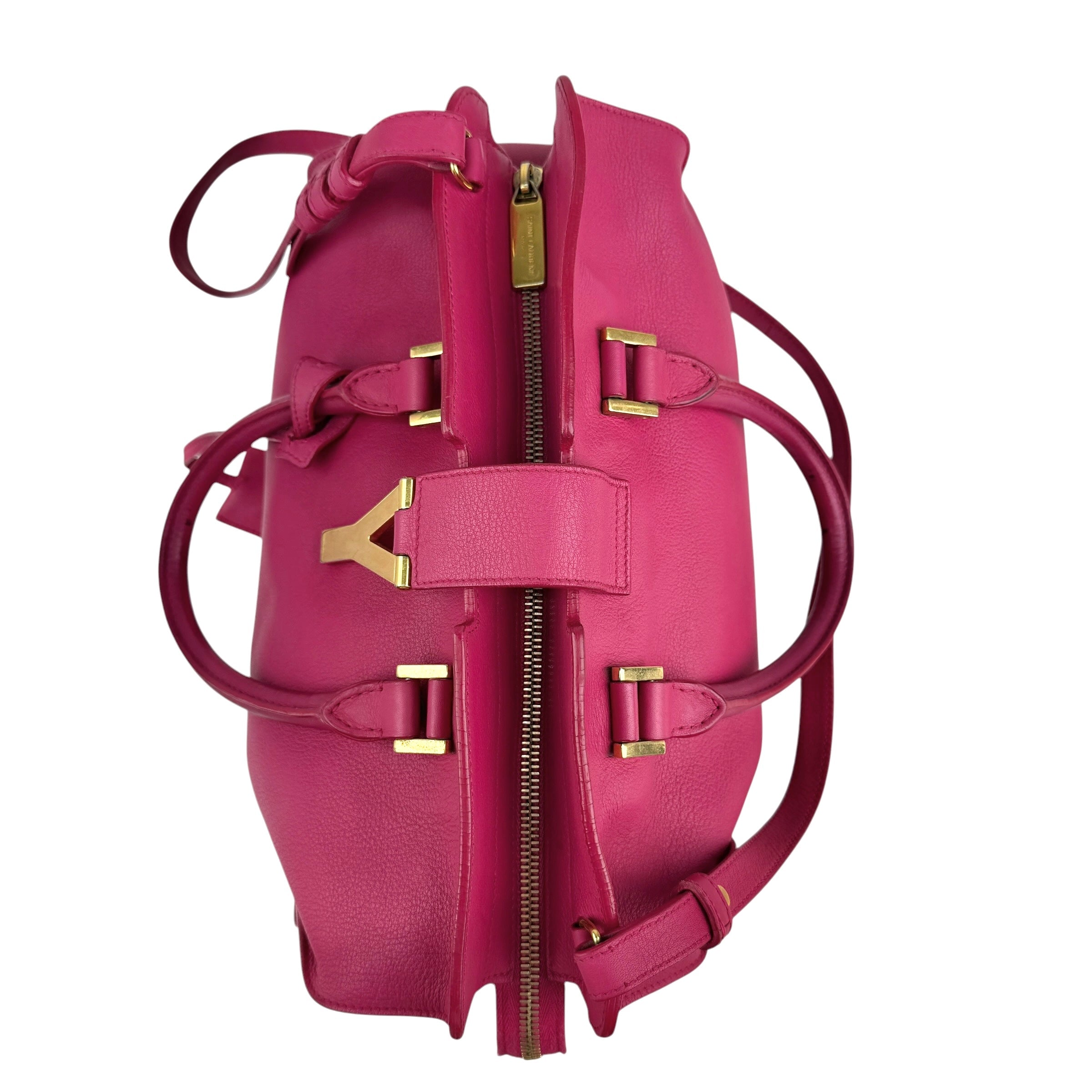Pre-owned Saint Laurent Fuchsia Calfskin Leather Classic Medium Y Cabas Bag