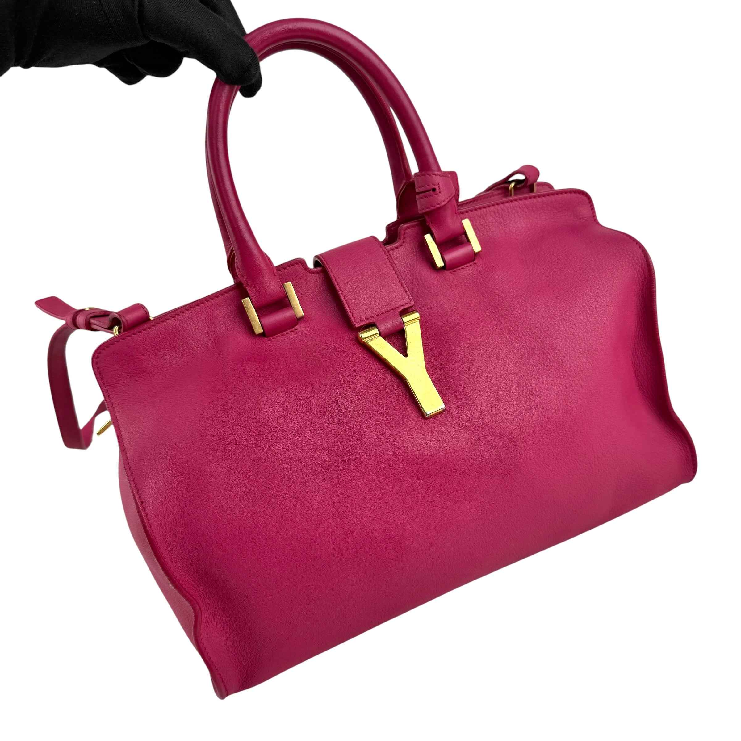 Saint Laurent Fuchsia Calfskin Leather Classic Medium Y Cabas Bag