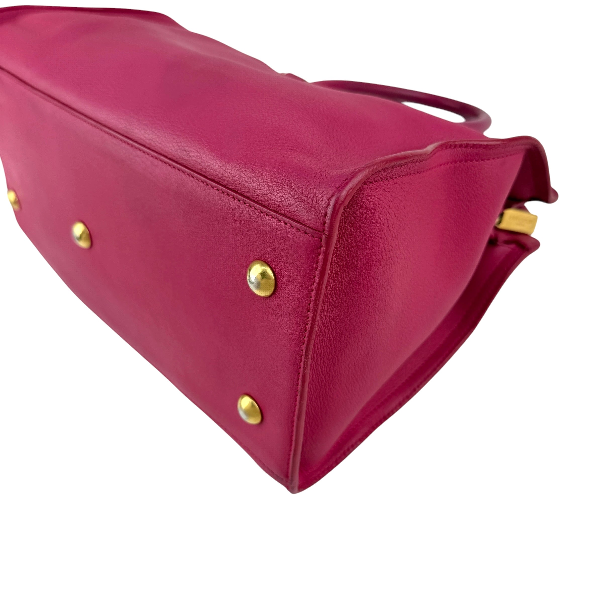Pre-owned Saint Laurent Fuchsia Calfskin Leather Classic Medium Y Cabas Bag