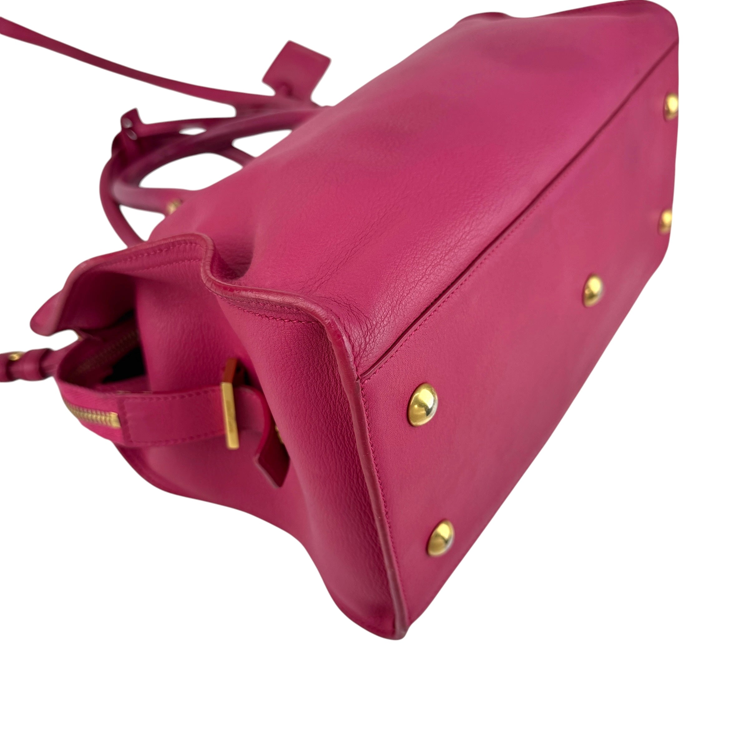 Pre-owned Saint Laurent Fuchsia Calfskin Leather Classic Medium Y Cabas Bag