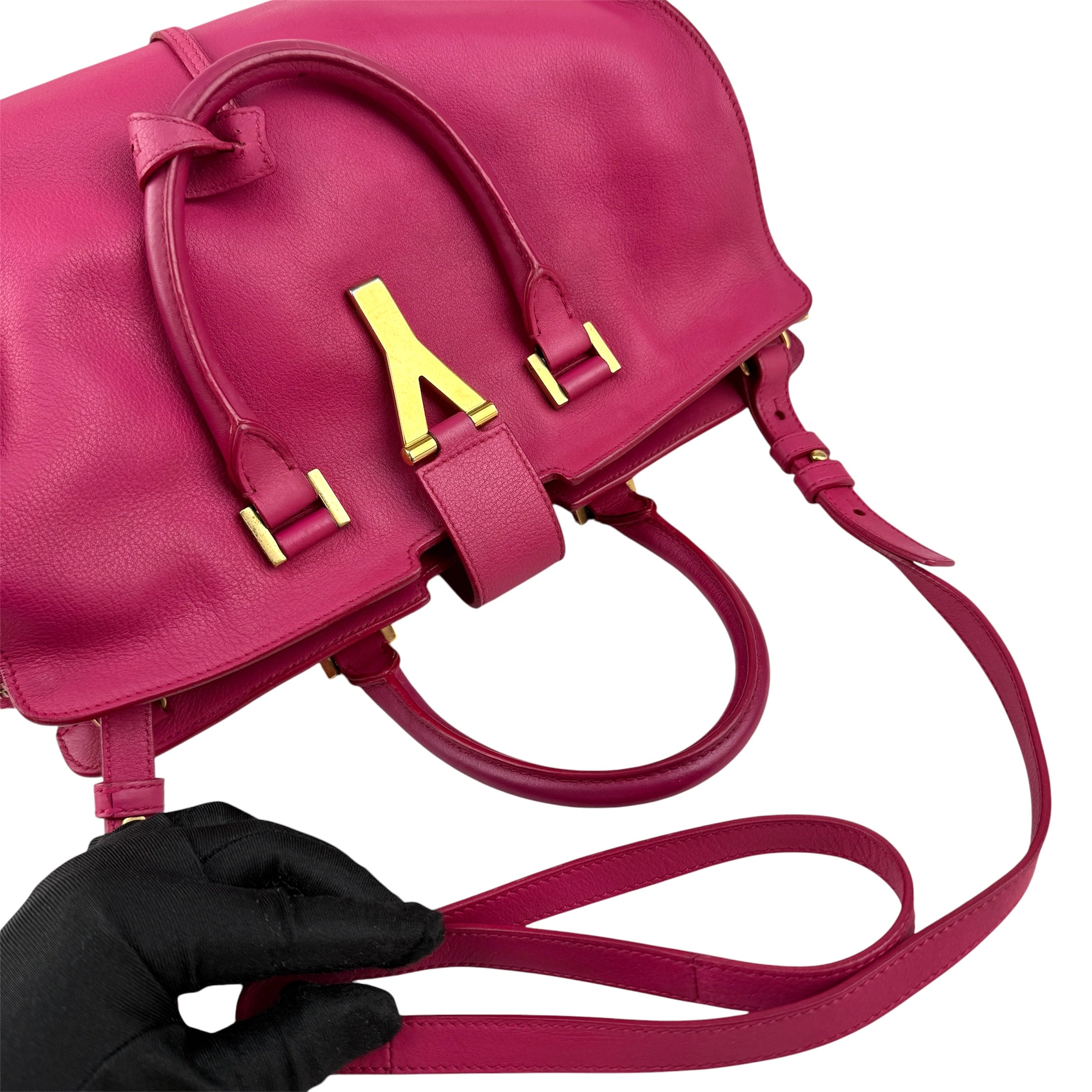 Pre-owned Saint Laurent Fuchsia Calfskin Leather Classic Medium Y Cabas Bag