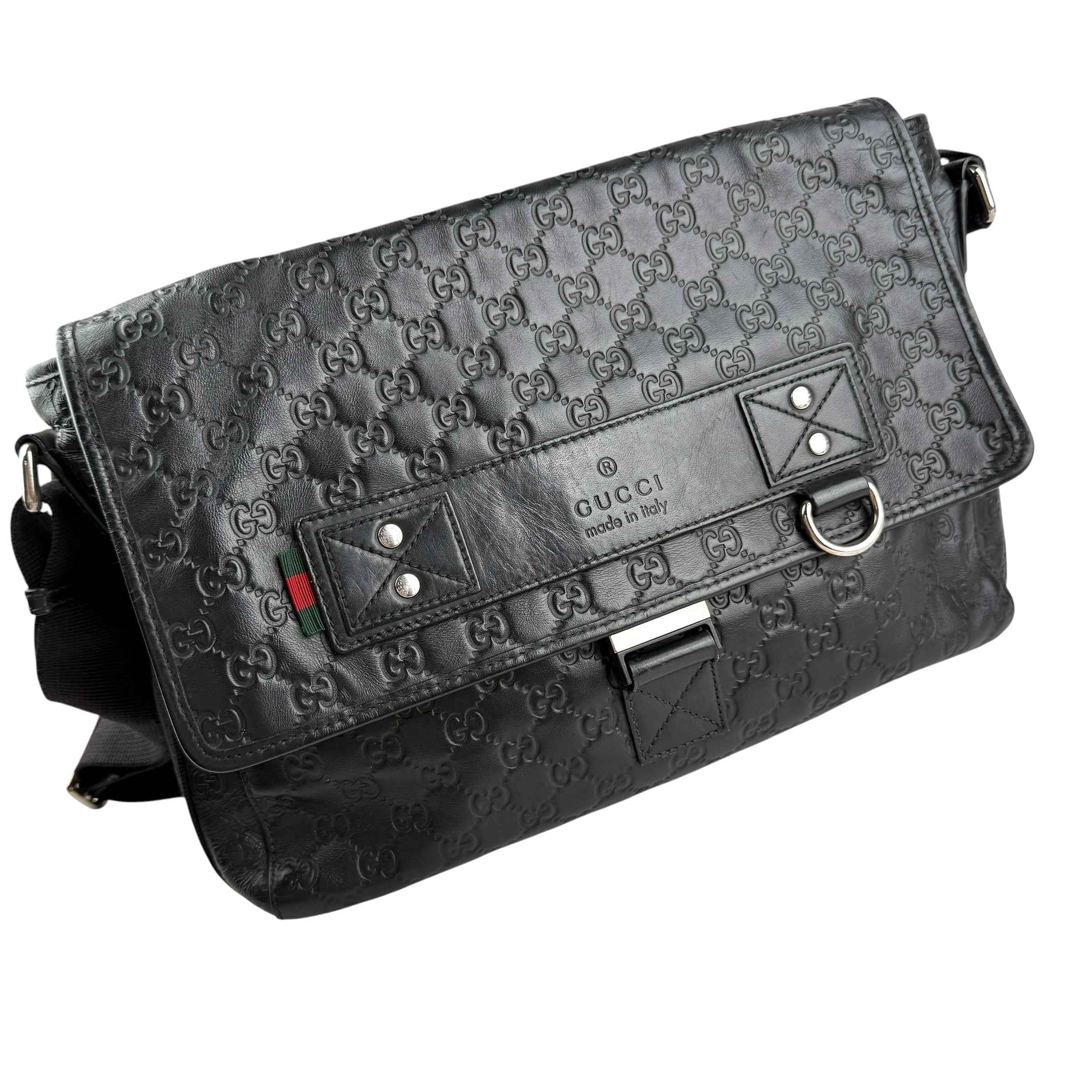 Gucci Black Guccissima Rubber Medium Messenger Bag