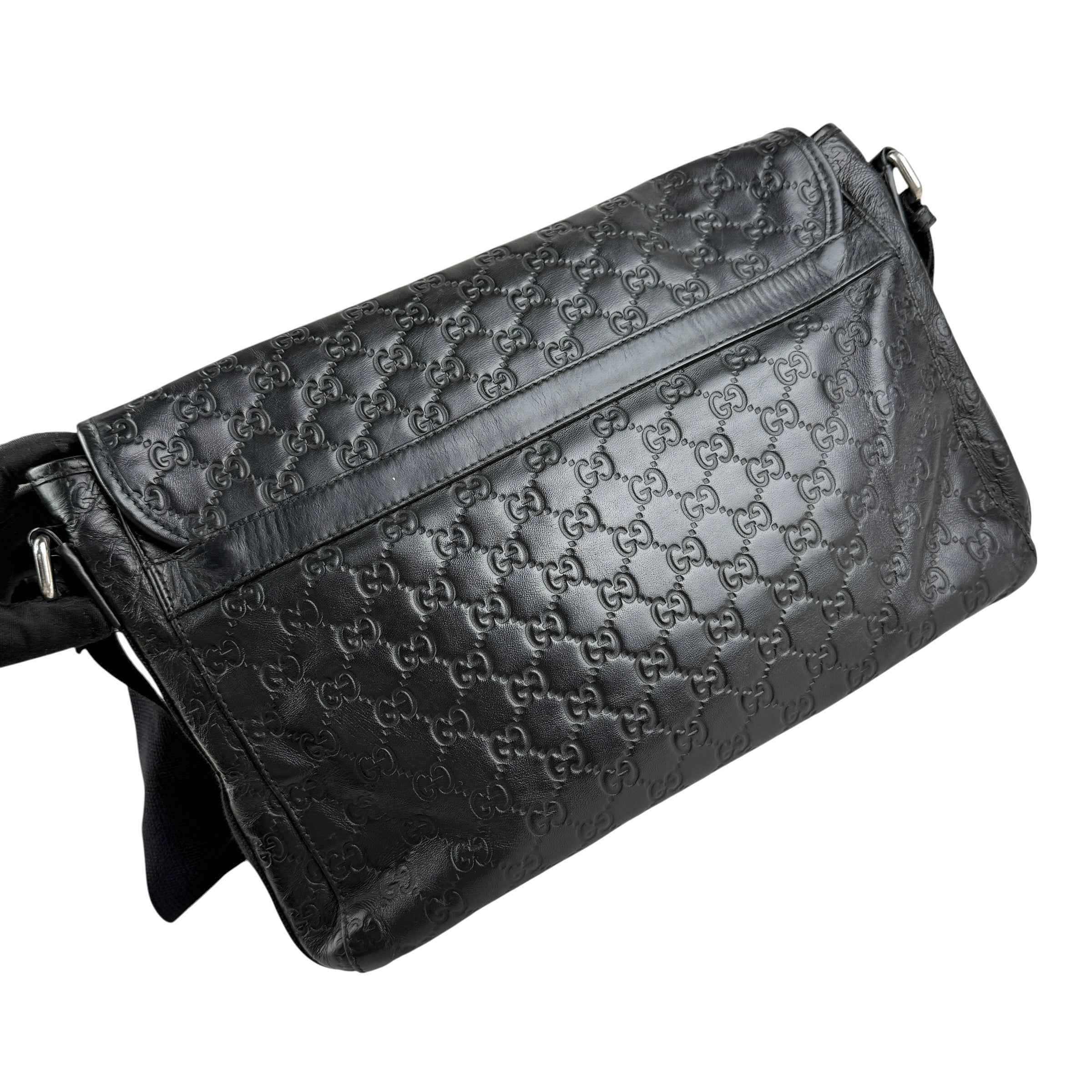 Gucci Black Guccissima Rubber Medium Messenger Bag