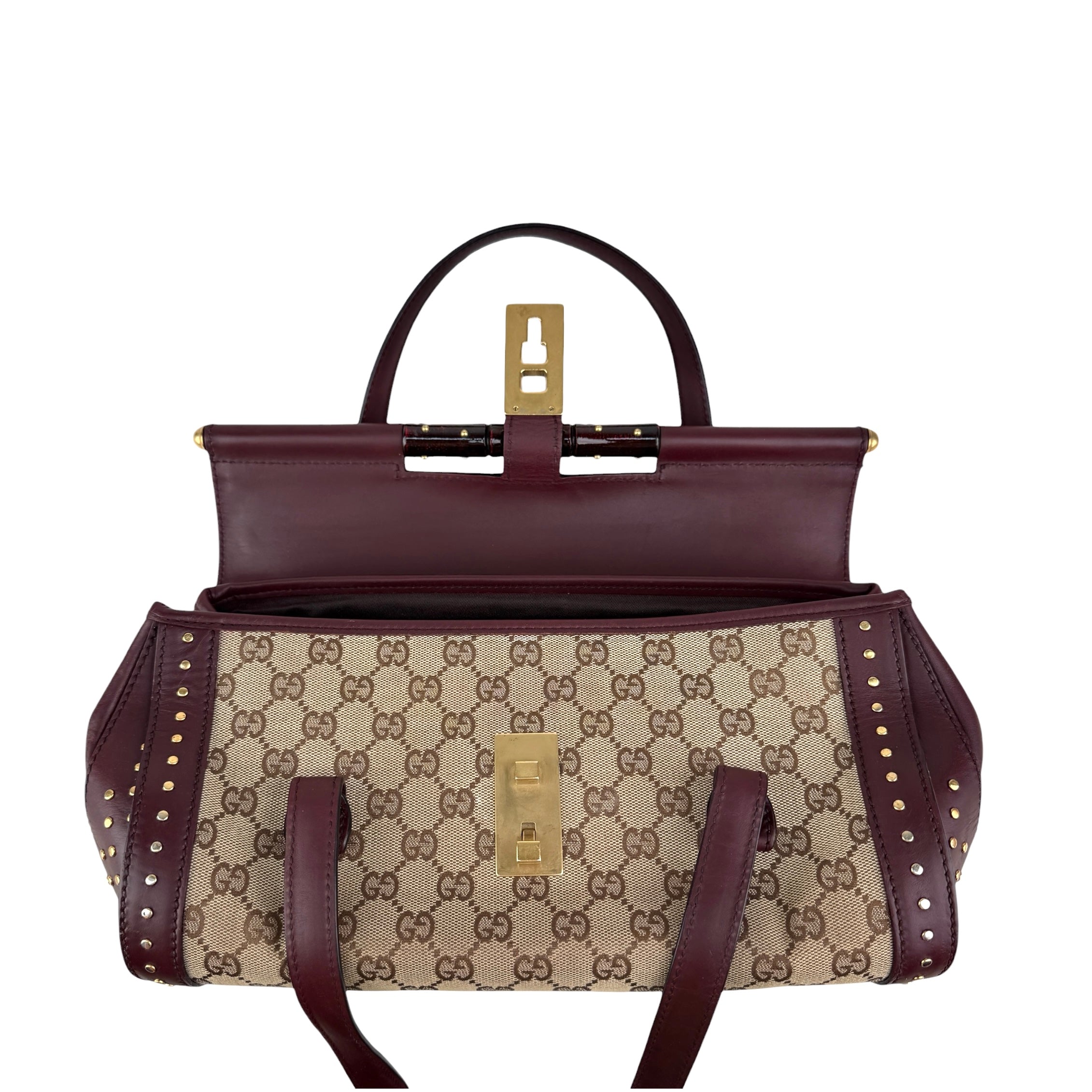 Pre-owned Gucci Beige/Ebony GG Canvas Bamboo Bullet Tote bag