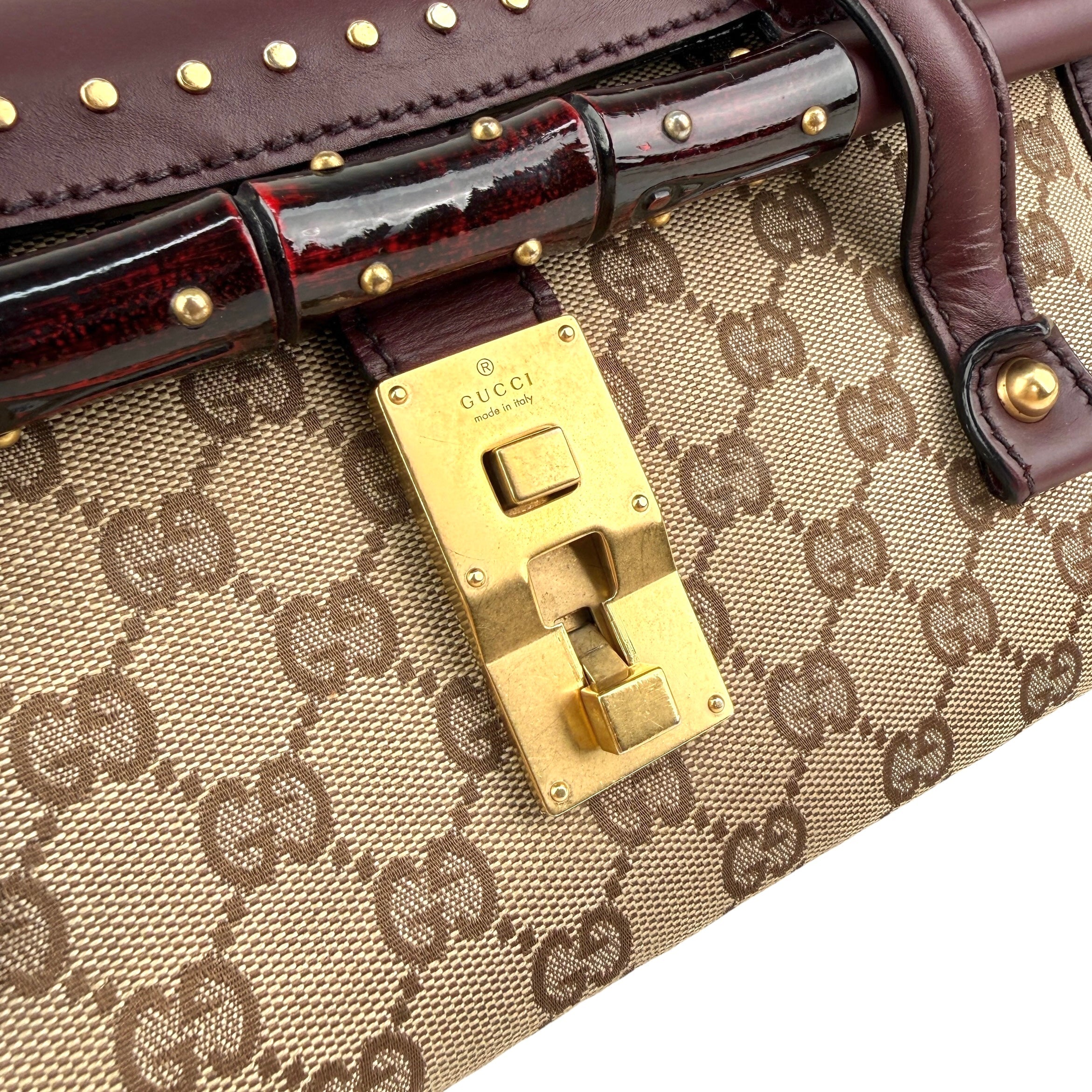 Pre-owned Gucci Beige/Ebony GG Canvas Bamboo Bullet Tote bag