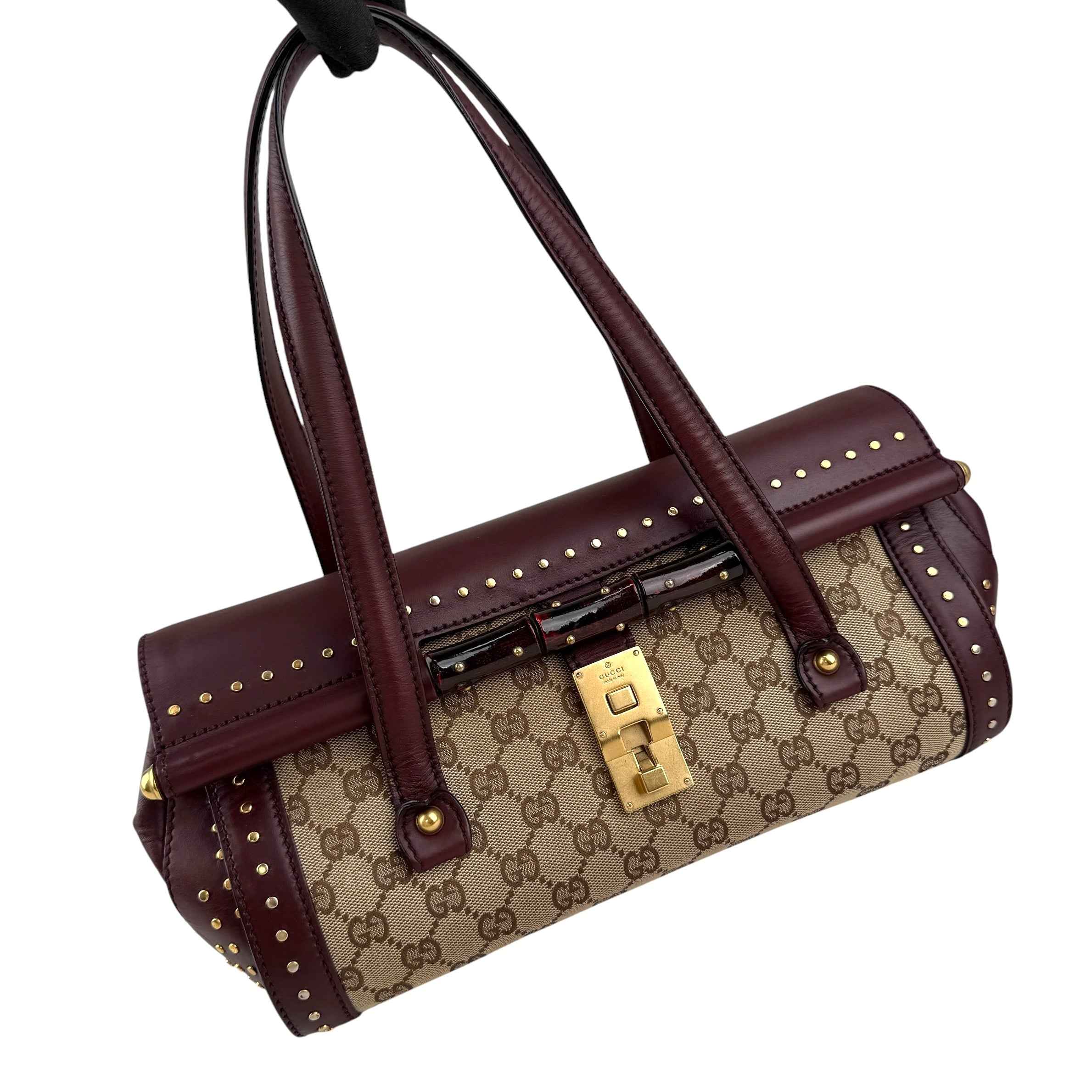 Gucci Beige/Ebony GG Canvas Bamboo Bullet Tote bag