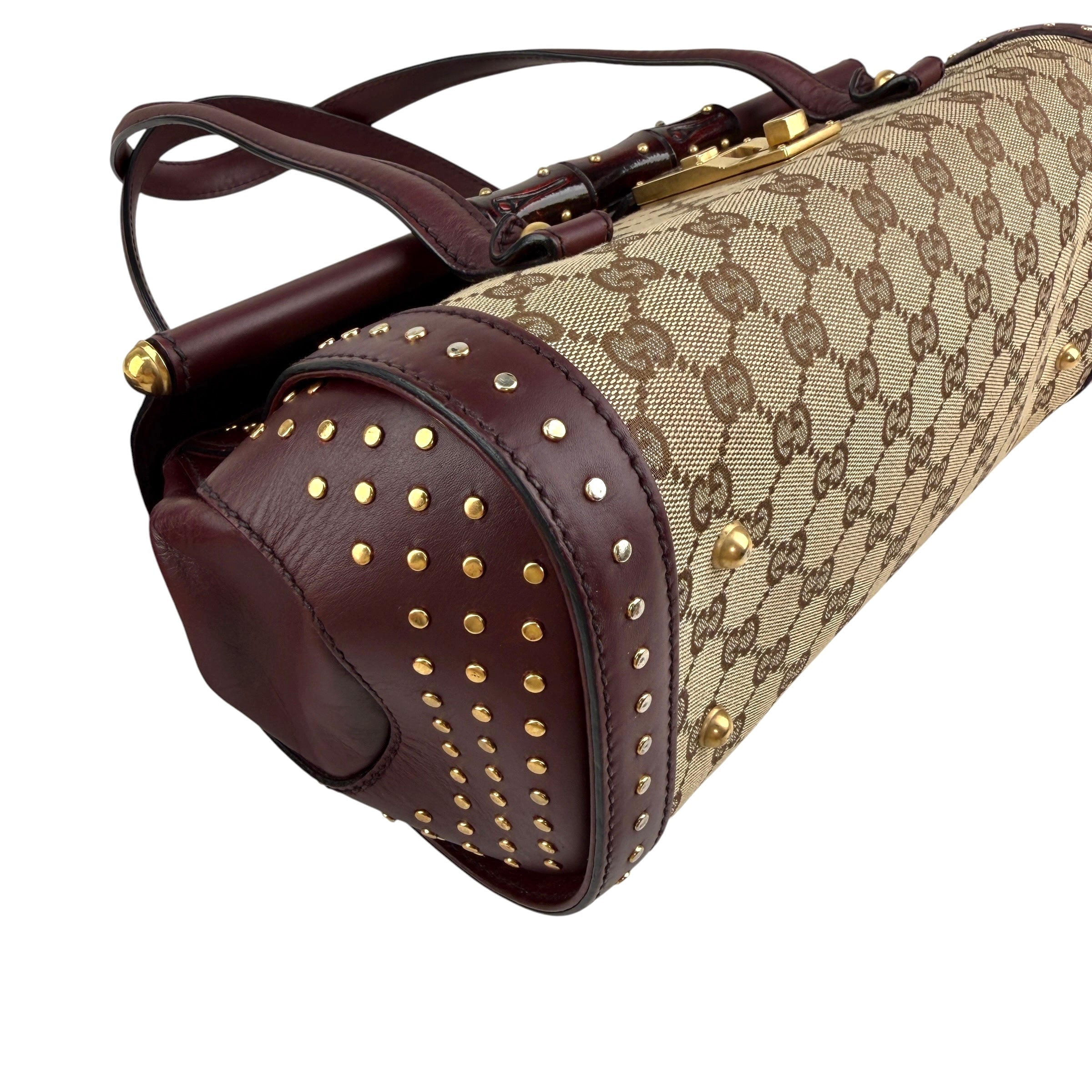 Pre-owned Gucci Beige/Ebony GG Canvas Bamboo Bullet Tote bag