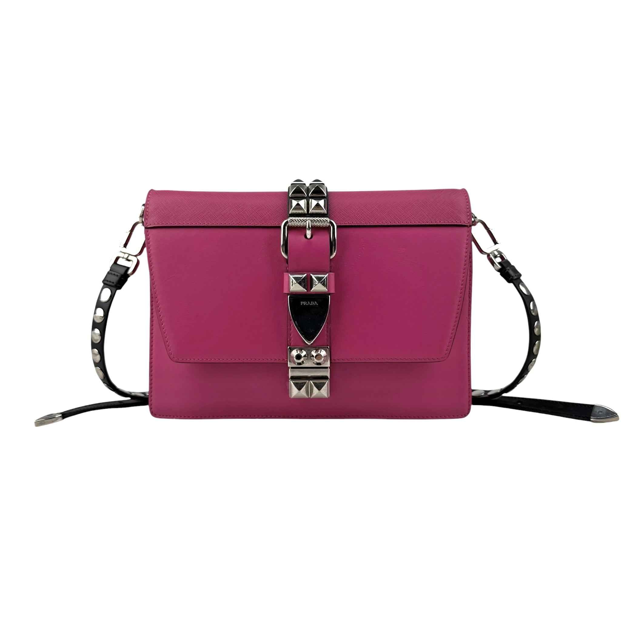 Prada Pink City Calf and Saffiano Leather Studded Elektra Crossbody Bag