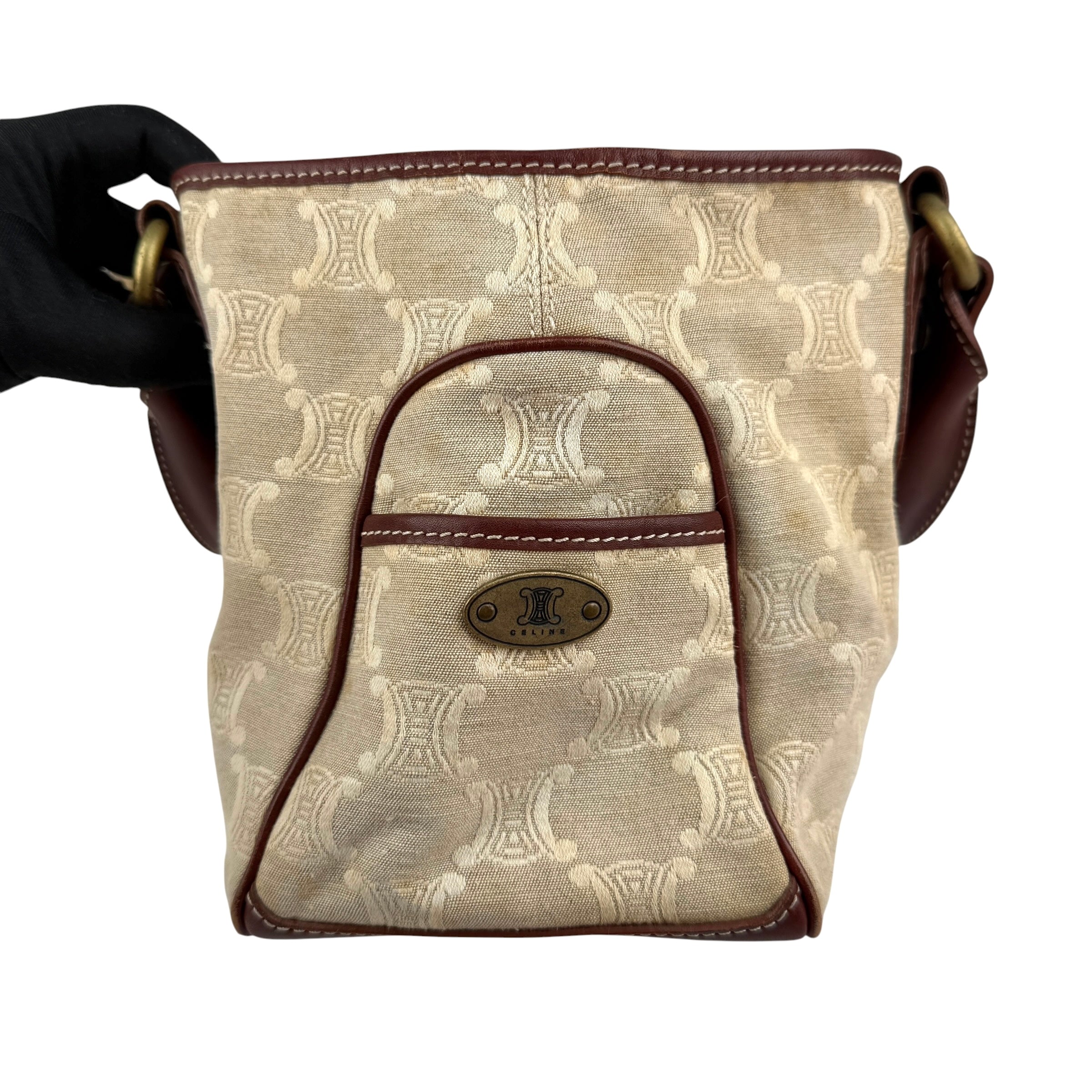 Pre-owned Celine Brown/Beige Macadam Canvas Leather Boogie Tote tote bag