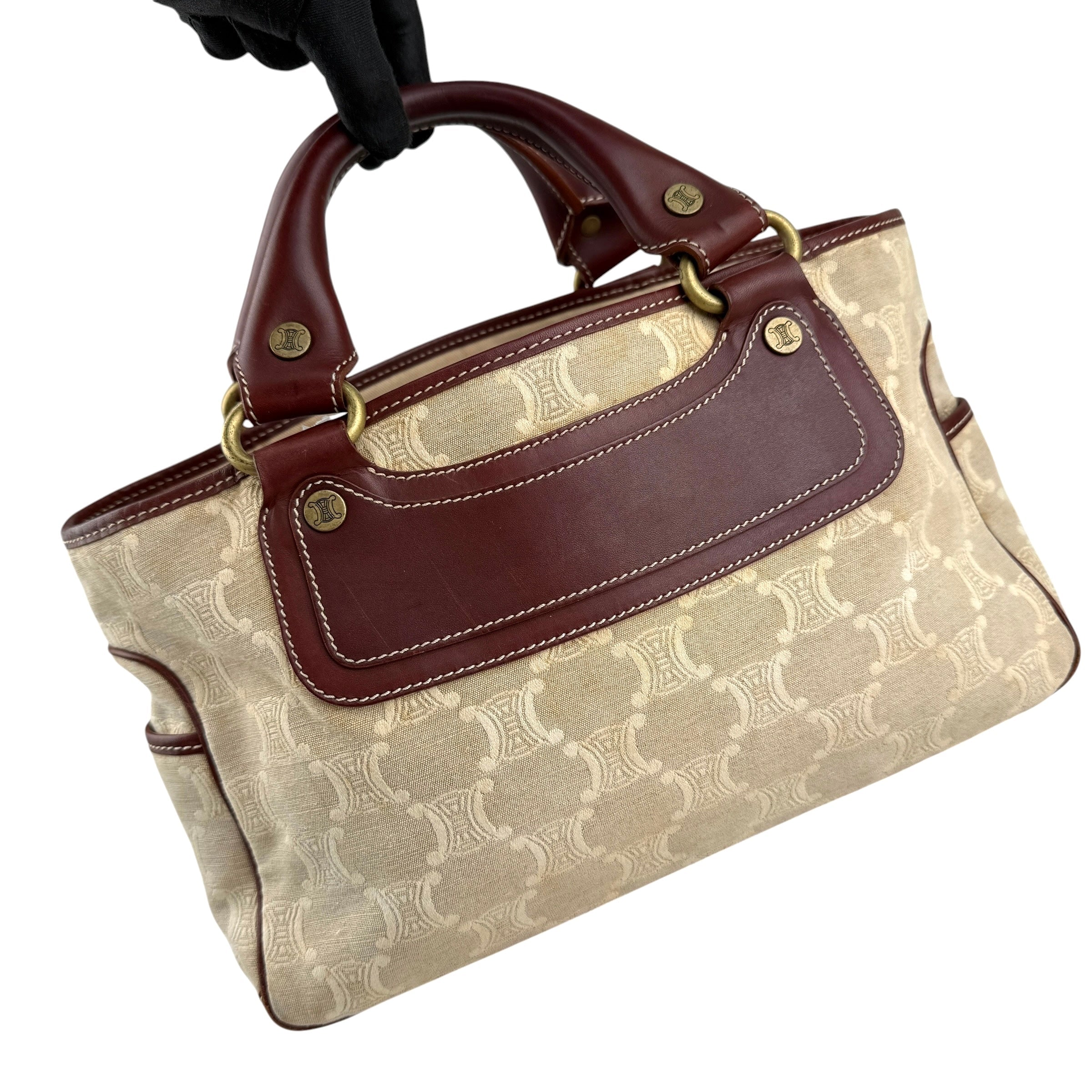 Pre-owned Celine Brown/Beige Macadam Canvas Leather Boogie Tote tote bag