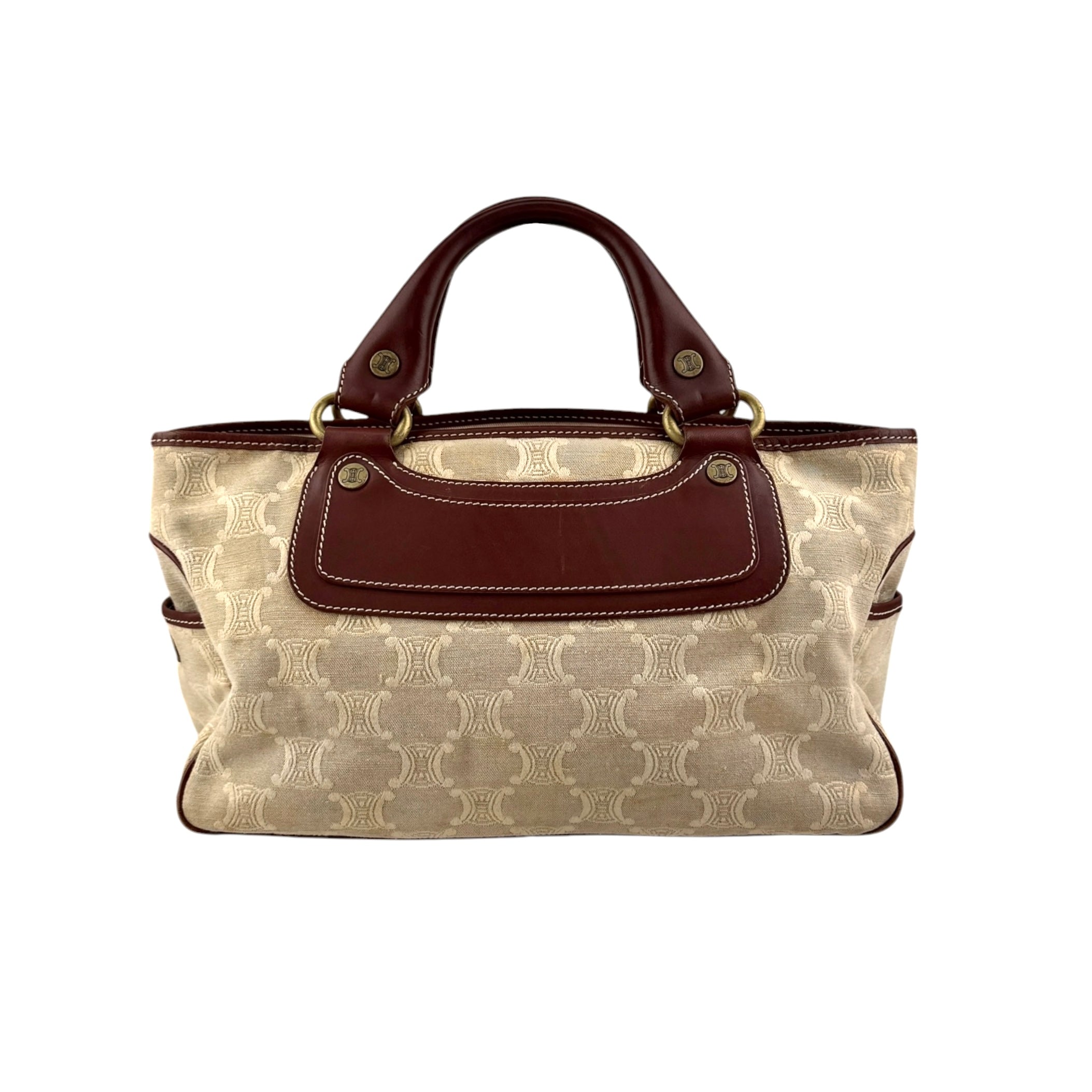 Pre-owned Celine Brown/Beige Macadam Canvas Leather Boogie Tote tote bag back view