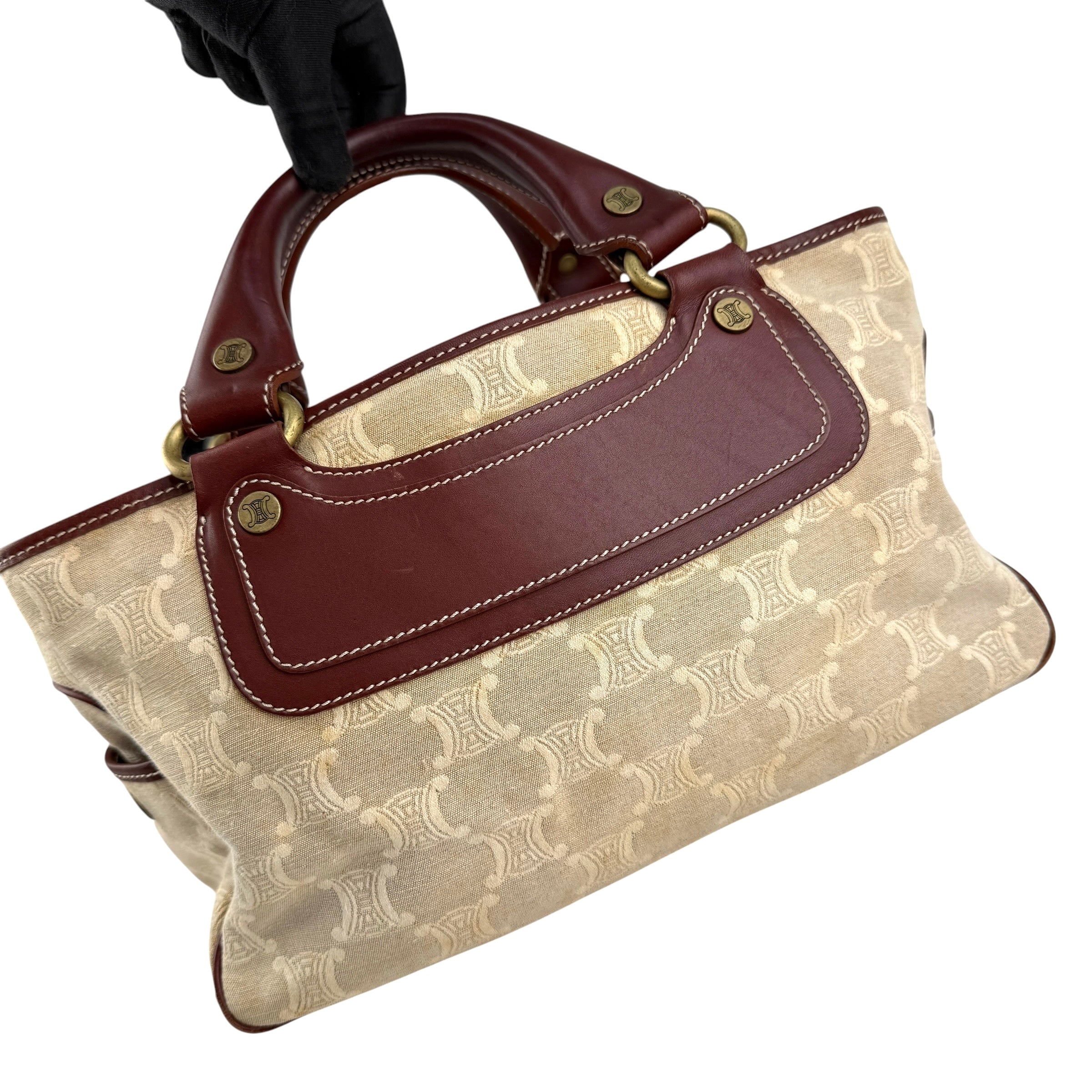 Pre-owned Celine Brown/Beige Macadam Canvas Leather Boogie Tote tote bag