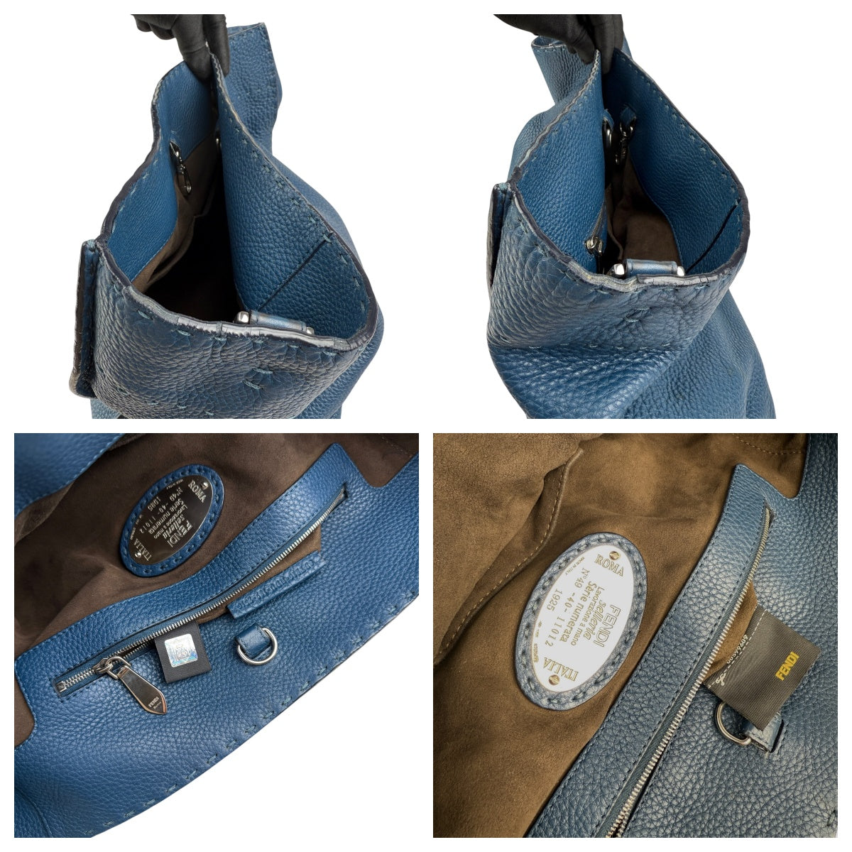Pre-owned fendi-blue-selleria-leather-anna-bag-front-view