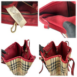 Pre-owned burberry red leather horseferry check canvas canterbury tote bag front