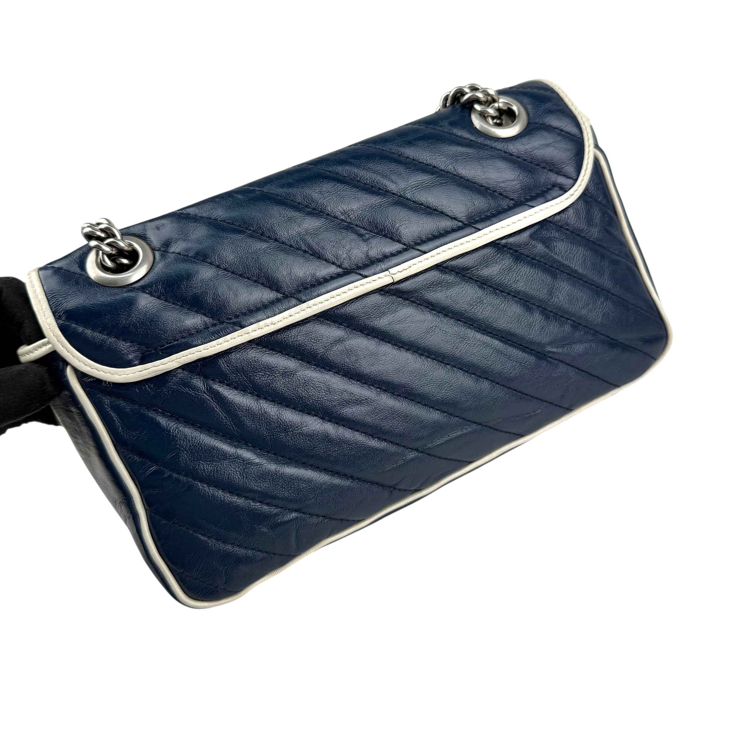 Gucci Navy and white GG Marmont shoulder bag