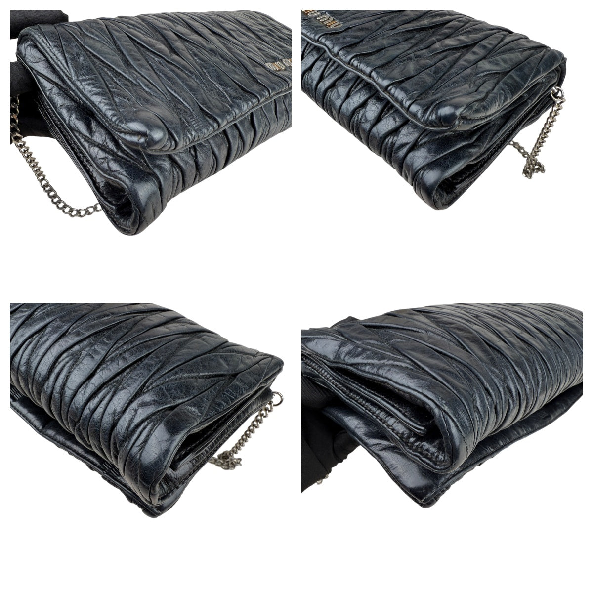 Pre-owned miu-miu-black-matelasse-leather-shoulder-bag-front