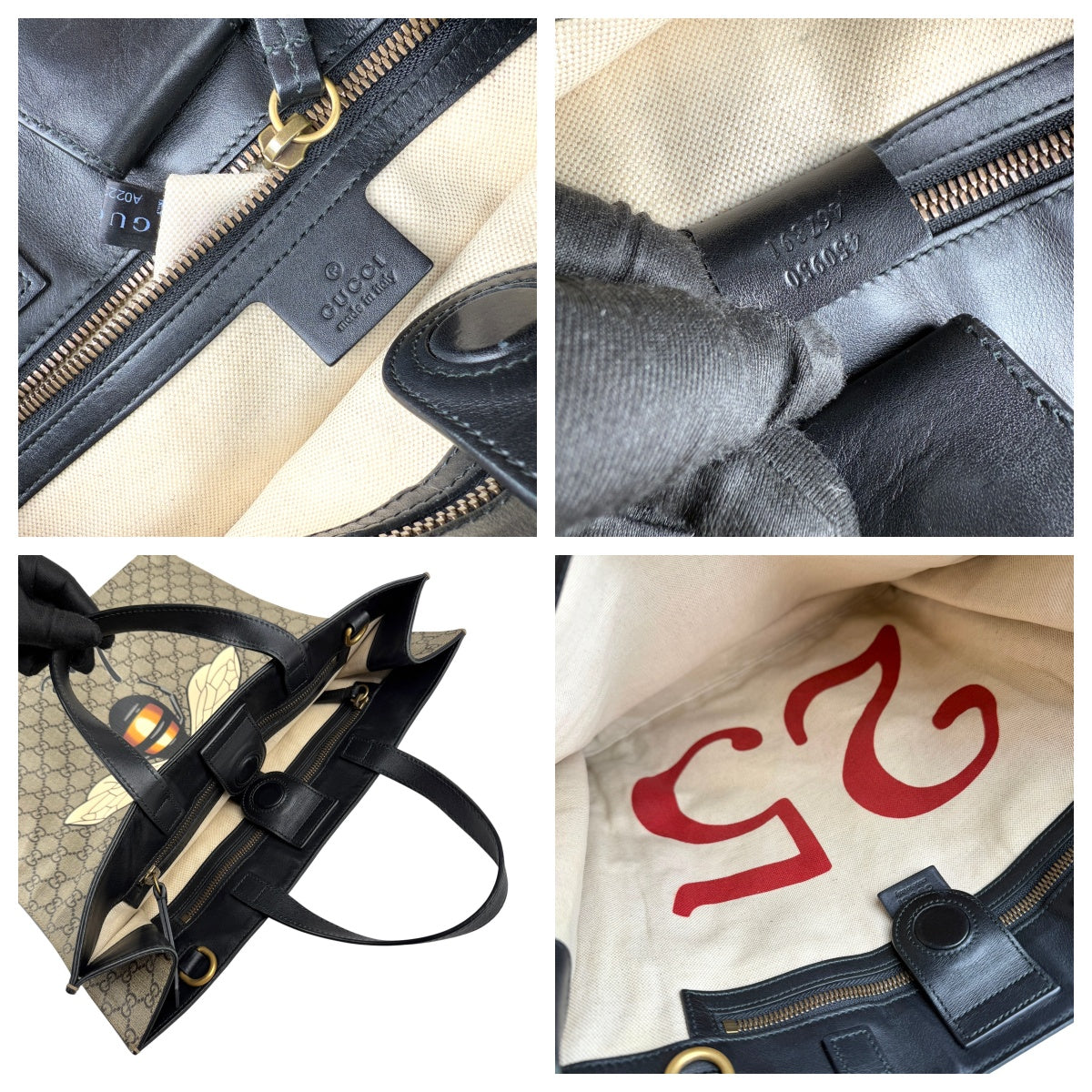 Pre-owned gucci-handbag-shoulder-bag-bee-print-brown-black