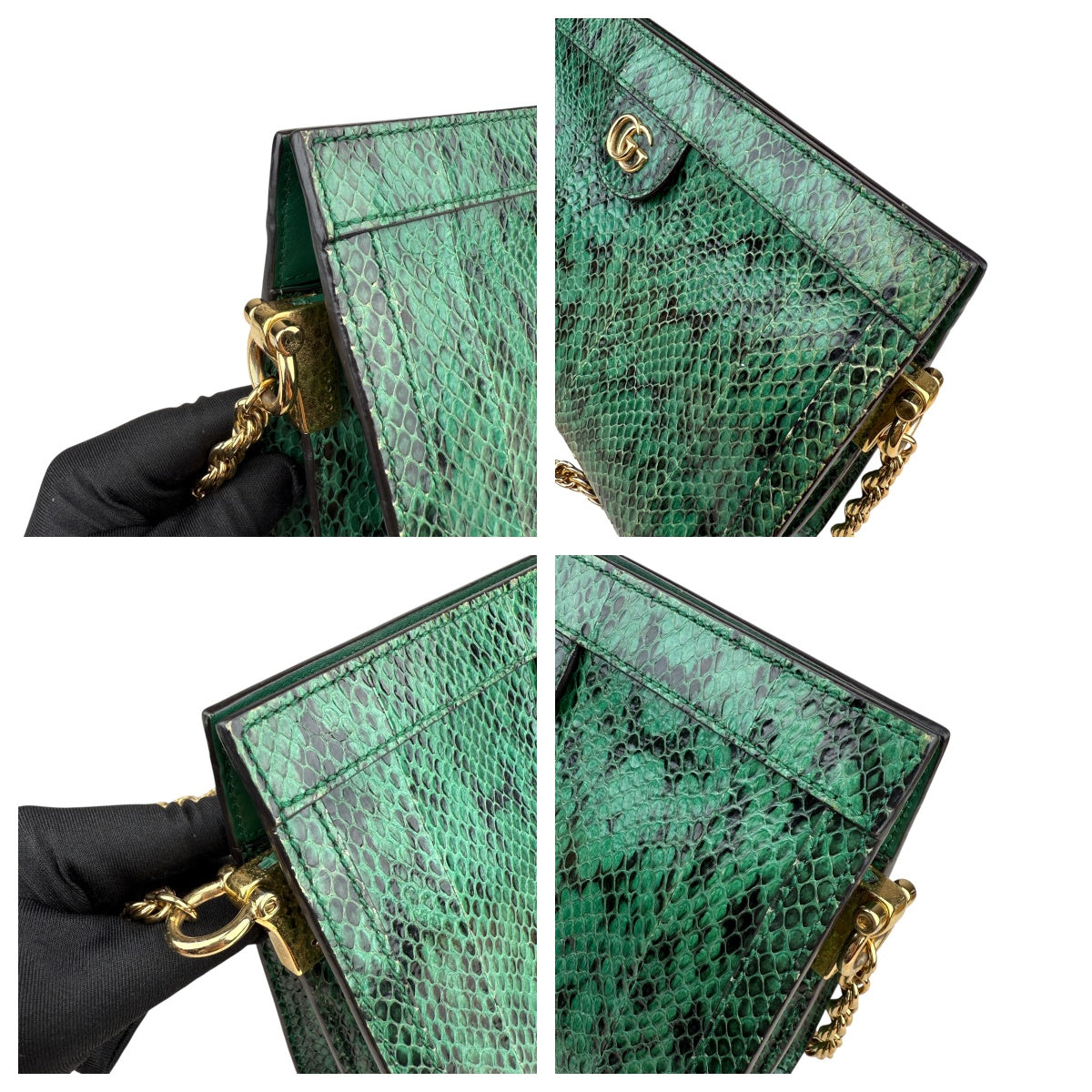 Pre-owned gucci-ophidia-emerald-snakeskin-front-view