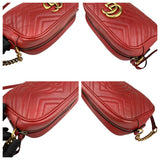 Pre-owned gucci red quilted leather marmont matelasse camera bag front