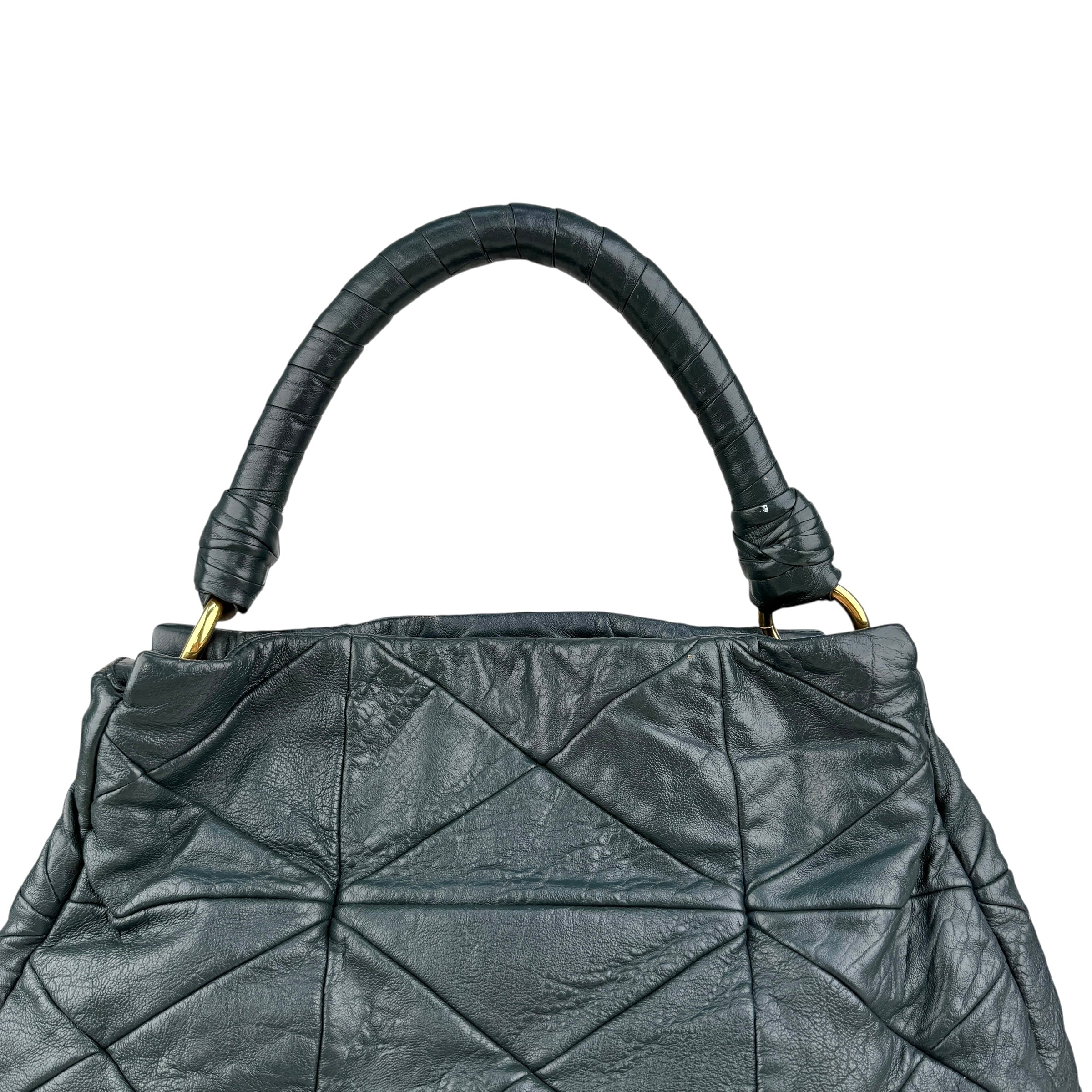 Pre-owned Miu Miu Dark Green Leather Quilted Top Handle Bag