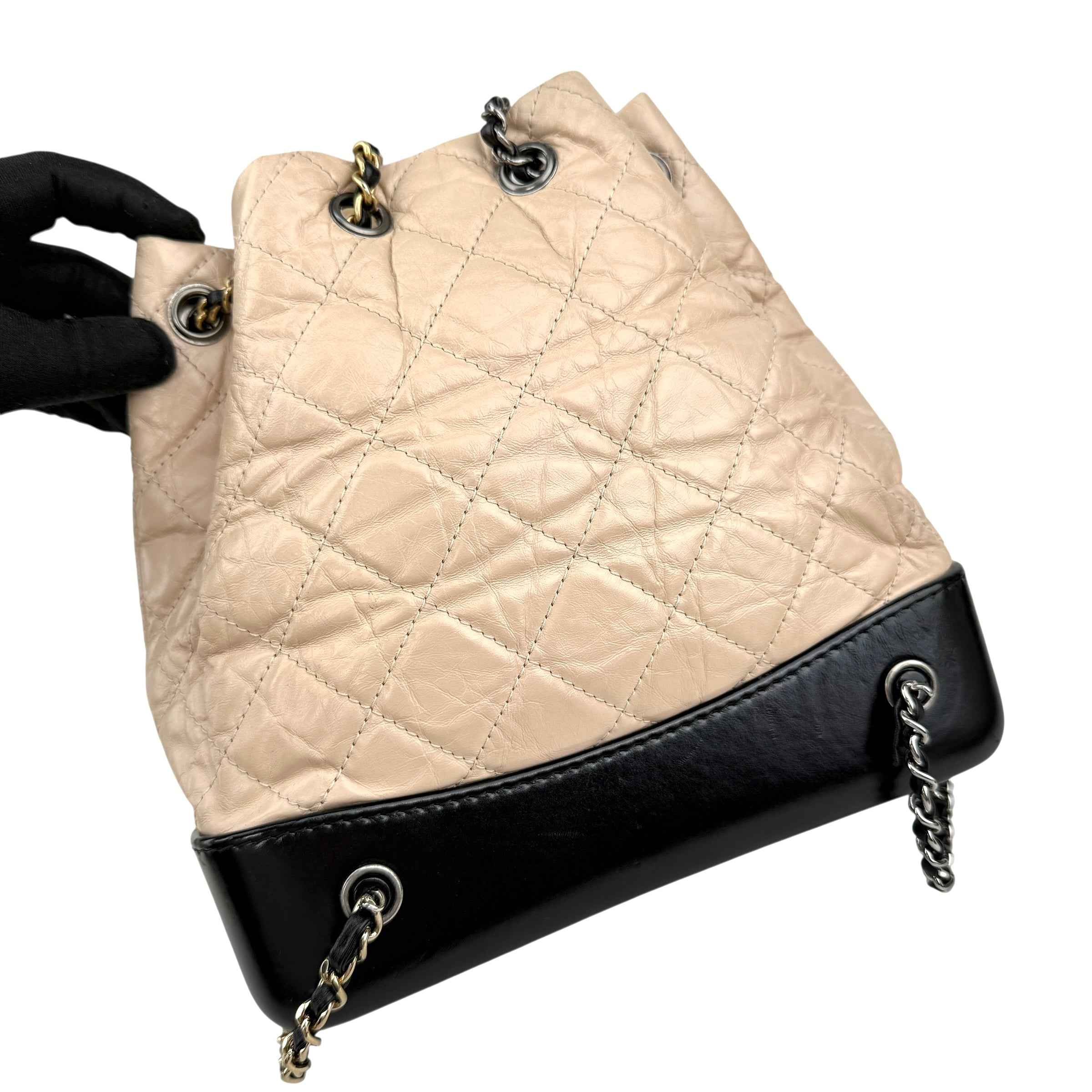 Chanel Beige/Black Quilted Calfskin Leather Small Gabrielle Backpack Bag