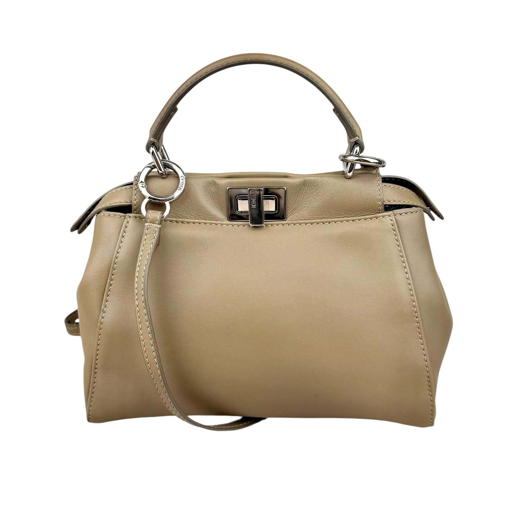 fendi-peekaboo-2way-beige-leather-shoulder-handbag-front