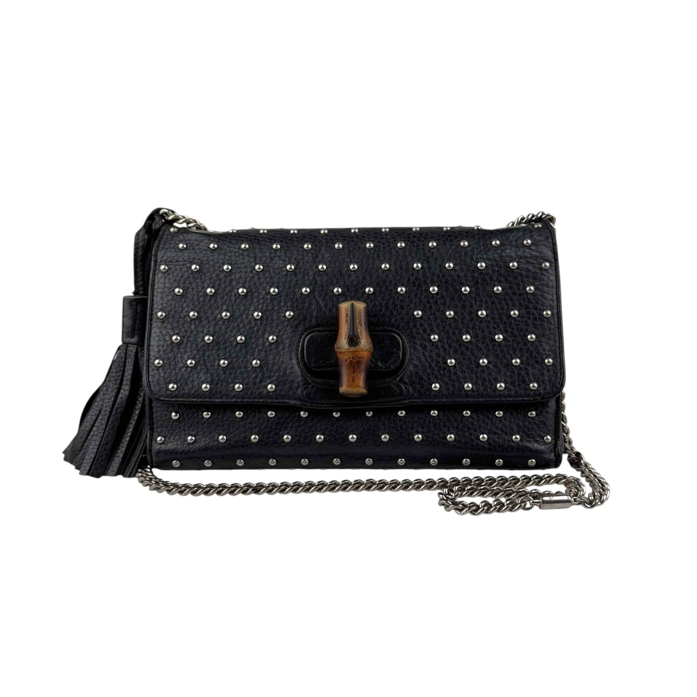Gucci Black Studded Leather Miss Bamboo Shoulder Bag