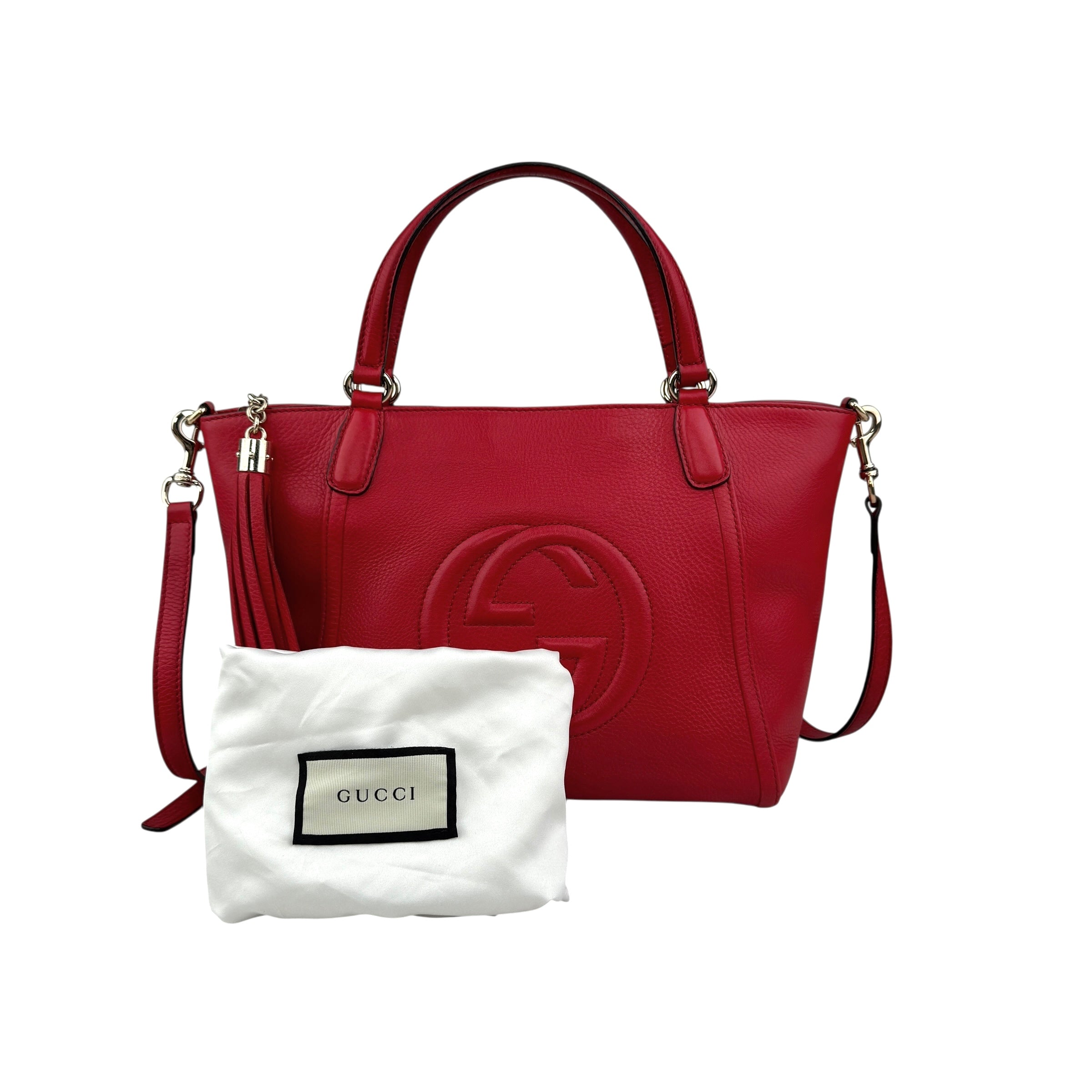 Gucci Soho Top Handle red leather handbag detail view