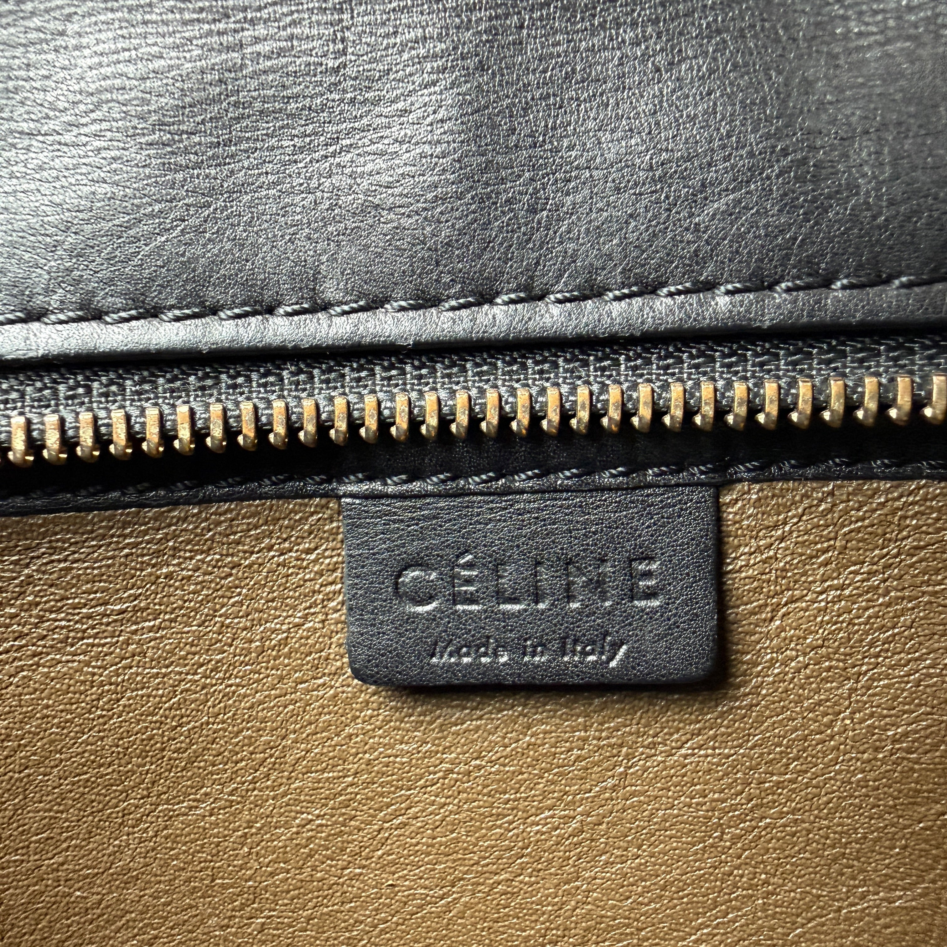 Pre-owned celine-luggage-nano-shopper-black-blue-beige-handbag-front