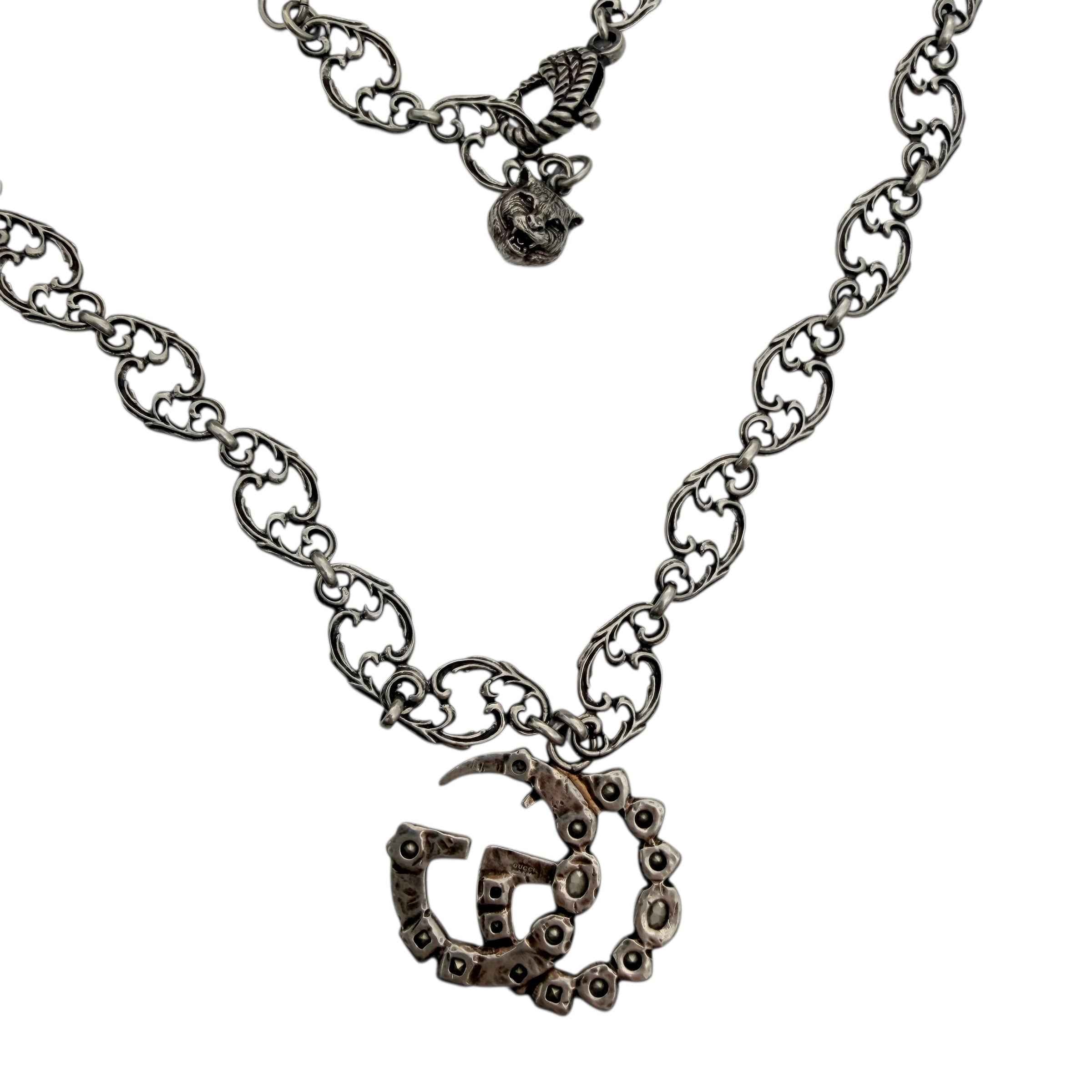 Gucci Silver Crystal GG Necklace