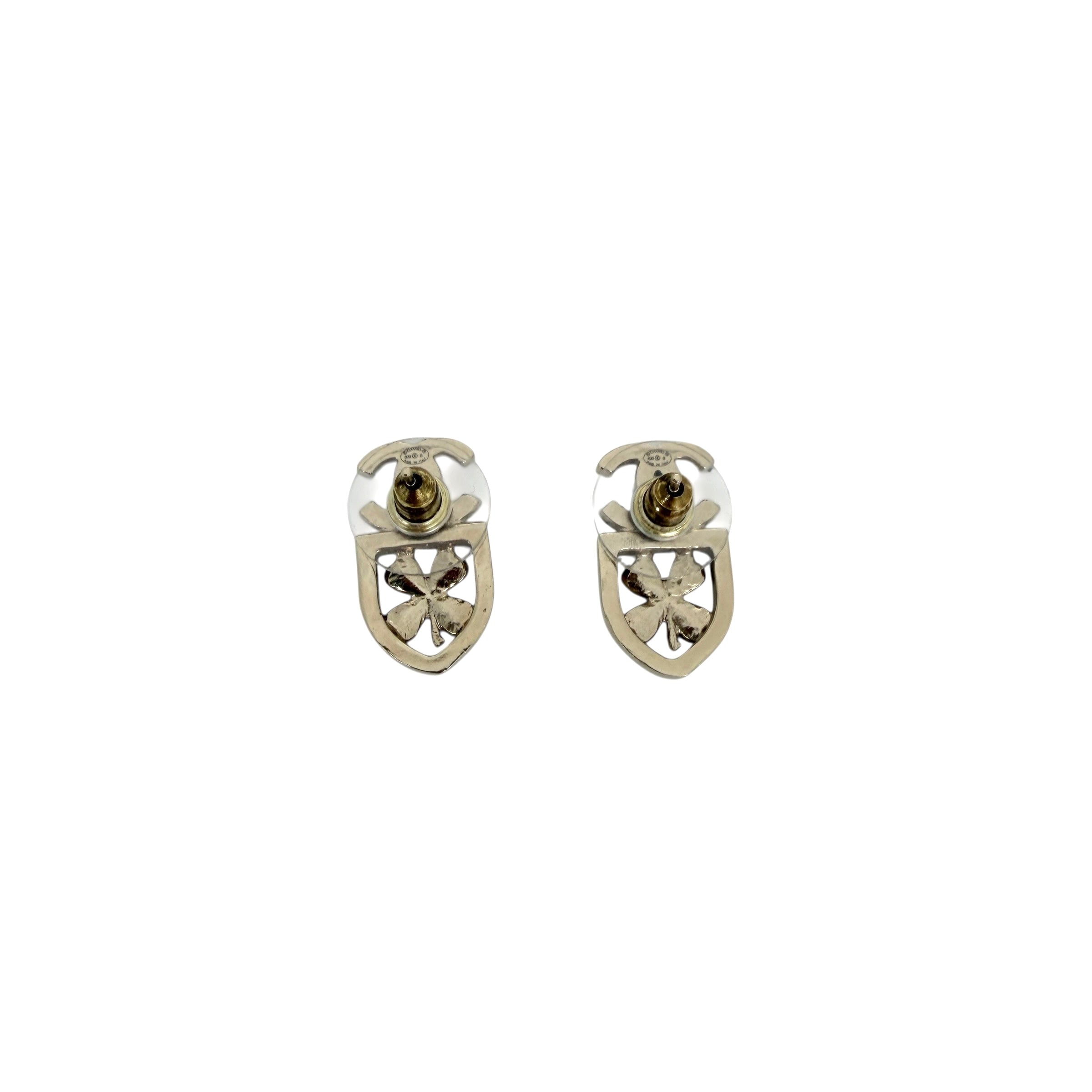 Pre-owned Chanel Pierce CC mark/clover motif rhinestone gold