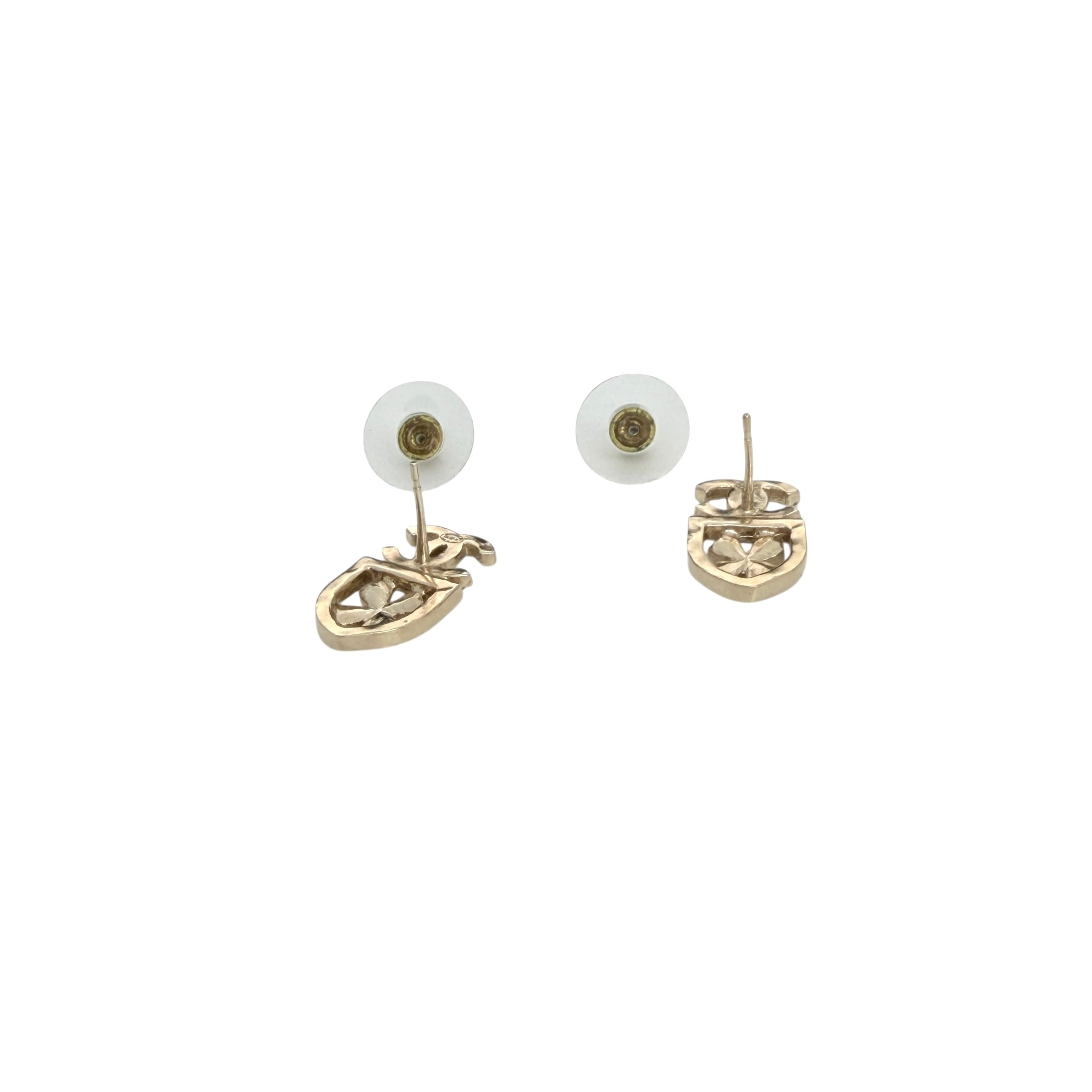 Pre-owned Chanel Pierce CC mark/clover motif rhinestone gold