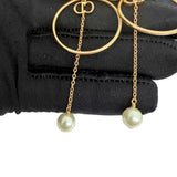 Dior CD Logo Pearl Drop Earrings Gold Tone