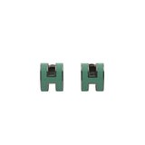 Hermes Pop H Palladium Plated Green Lacquer Stud Earrings