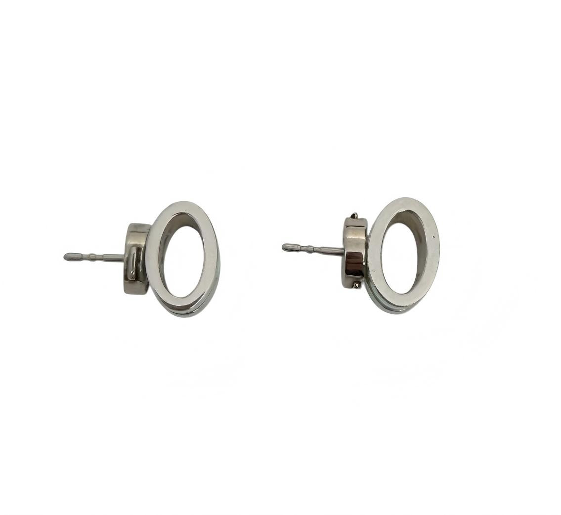 Pre-owned Hermes Pop H Palladium Plated Green Lacquer Stud Earrings back view