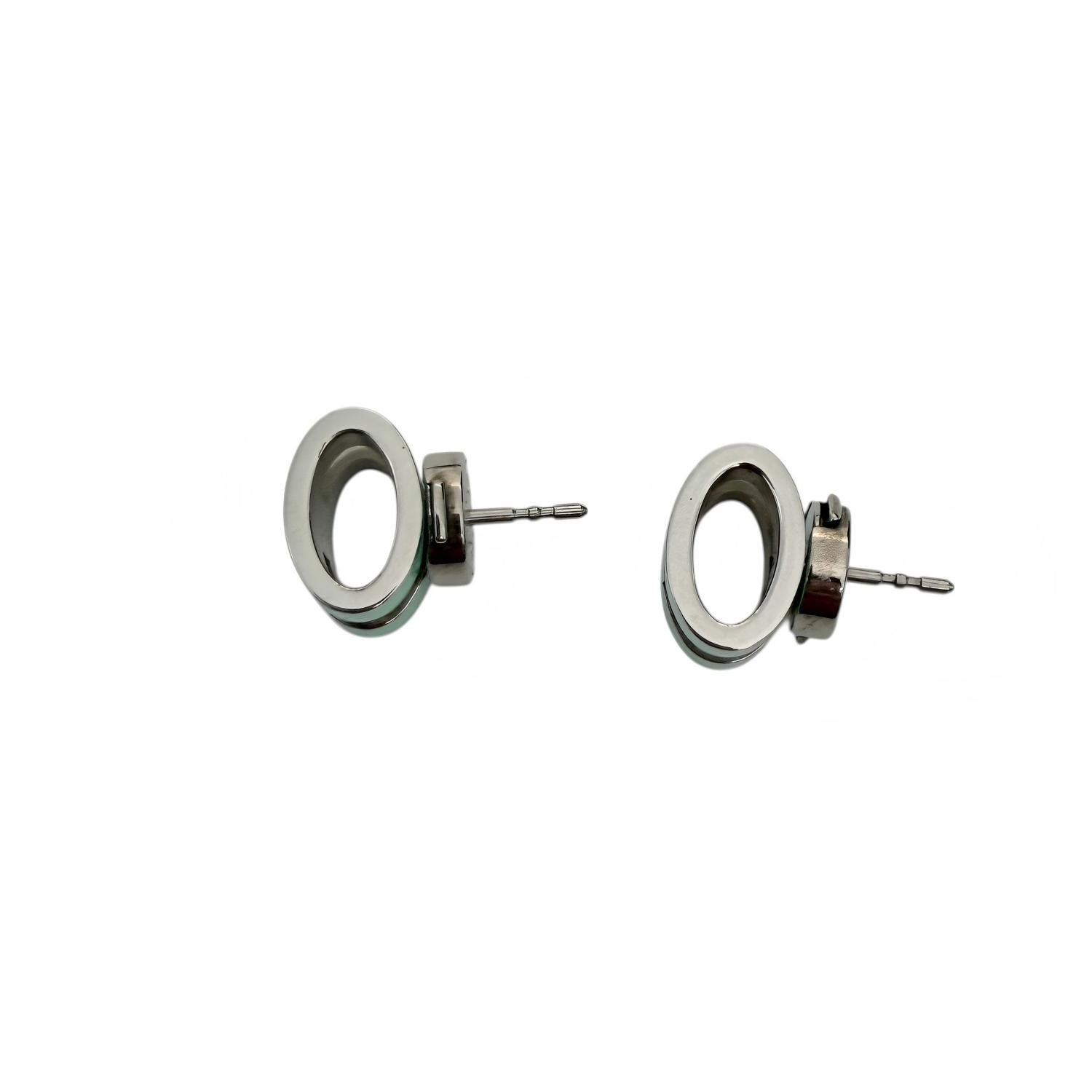 Pre-owned Hermes Pop H Palladium Plated Green Lacquer Stud Earrings