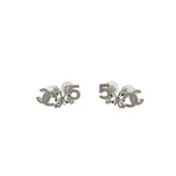 Pre-owned Chanel Silver Metal and Crystal CC No.5 Stud Earrings main image