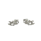 Pre-owned Chanel Silver Metal and Crystal CC No.5 Stud Earrings back view