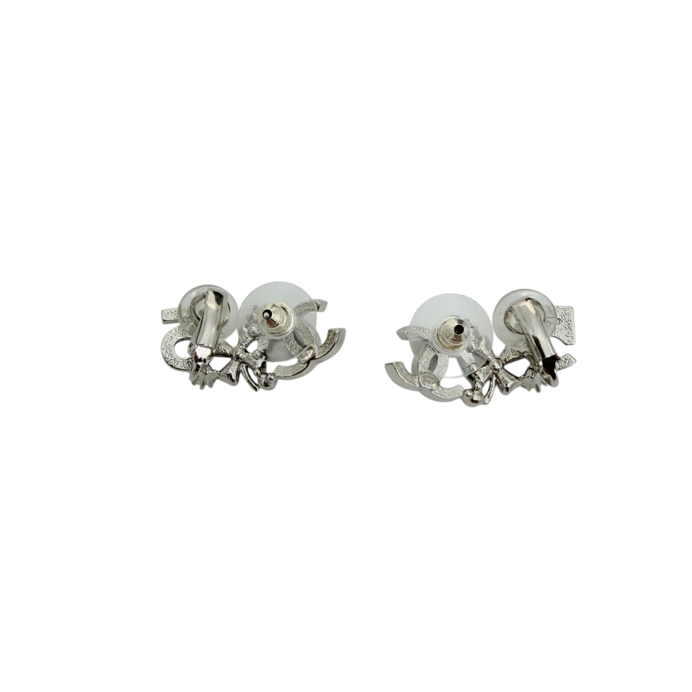 Pre-owned Chanel Silver Metal and Crystal CC No.5 Stud Earrings