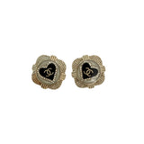 Pre-owned Chanel Goldtone Metal Black Resin Crystal Heart Earrings main image