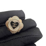 Chanel Goldtone Metal Black Resin Crystal Heart Earrings