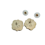 Chanel Goldtone Metal Black Resin Crystal Heart Earrings