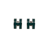Pre-owned Hermes Green Lacquer Oval Earrings with Malachite Inlay main image