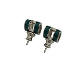 Pre-owned Hermes Green Lacquer Oval Earrings with Malachite Inlay back view