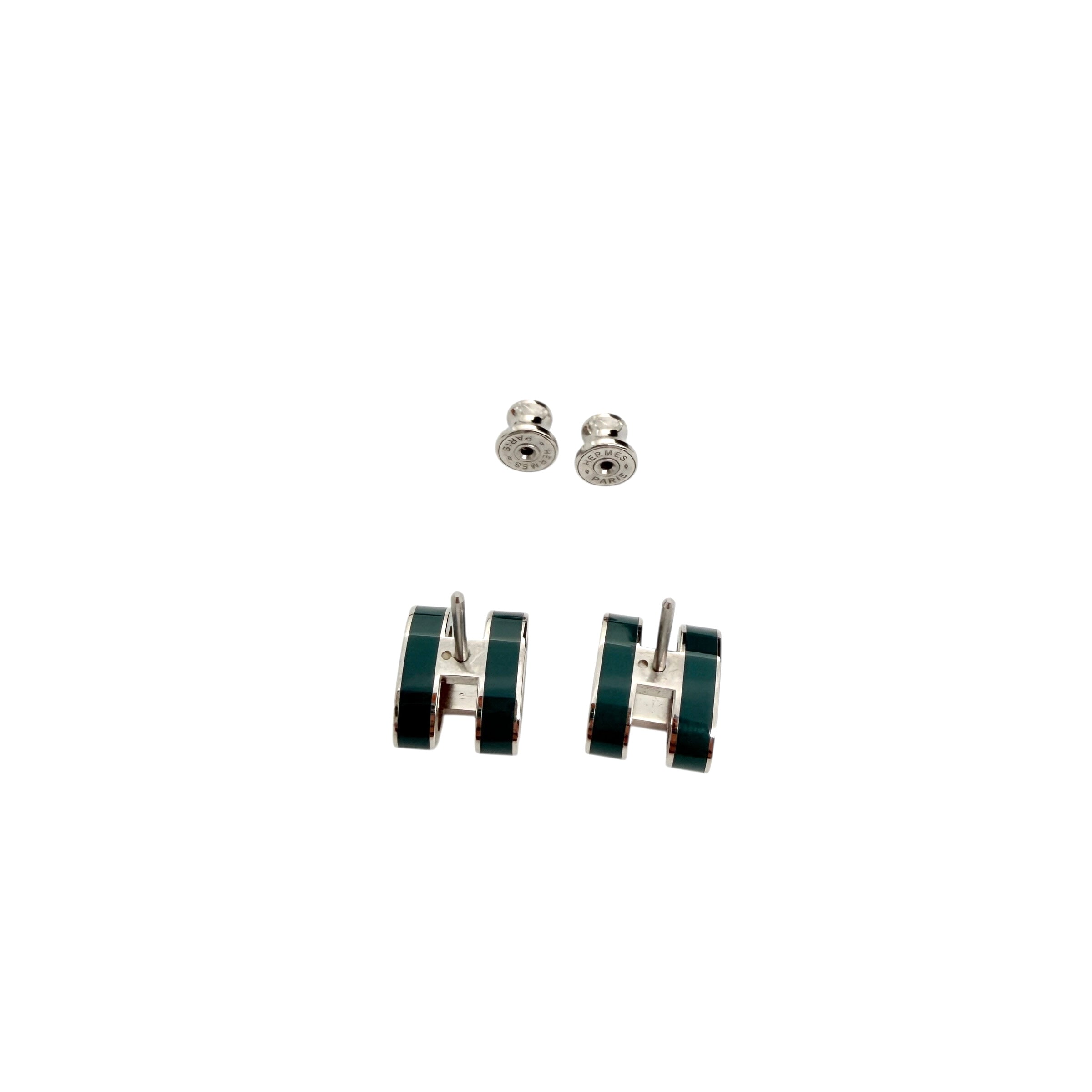 Pre-owned Hermes Green Lacquer Oval Earrings with Malachite Inlay