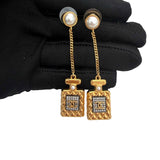 Chanel Crystal Pearl CC Perfume Bottle Chain Drop Earrings Gold