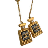 Chanel Crystal Pearl CC Perfume Bottle Chain Drop Earrings Gold
